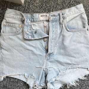 Agolde Blue Jean Shorts High-Waisted Frayed Hem